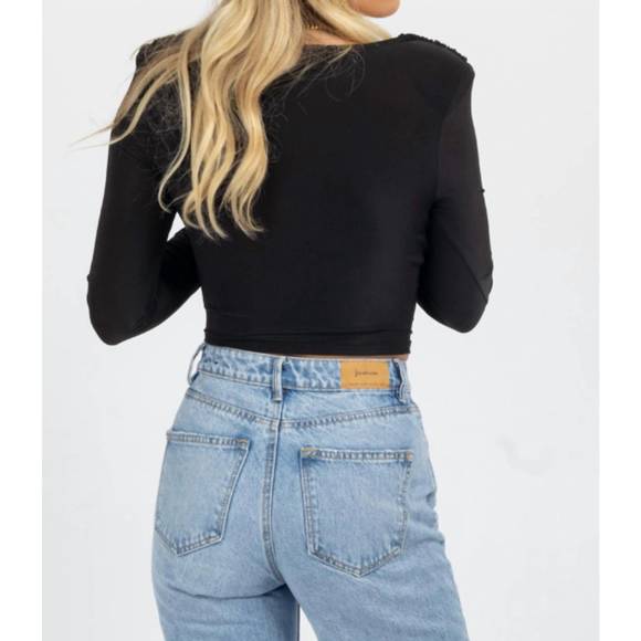 NEW BLUE BLUSH cowl neck long sleeve crop top in black - Picture 4 of 4